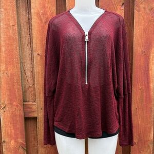 Love Culture Burgundy Half-Zip Pullover Long Top Size L